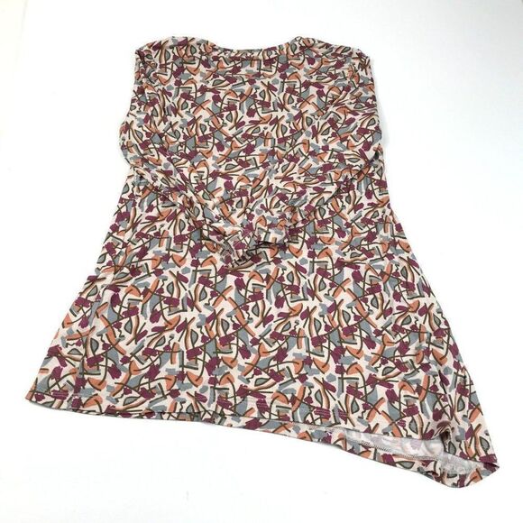 LOGO Lori Goldstein Tunic Colorful Print Asymmetric Top Stretch 3/4 Sleeve XS - Picture 11 of 12